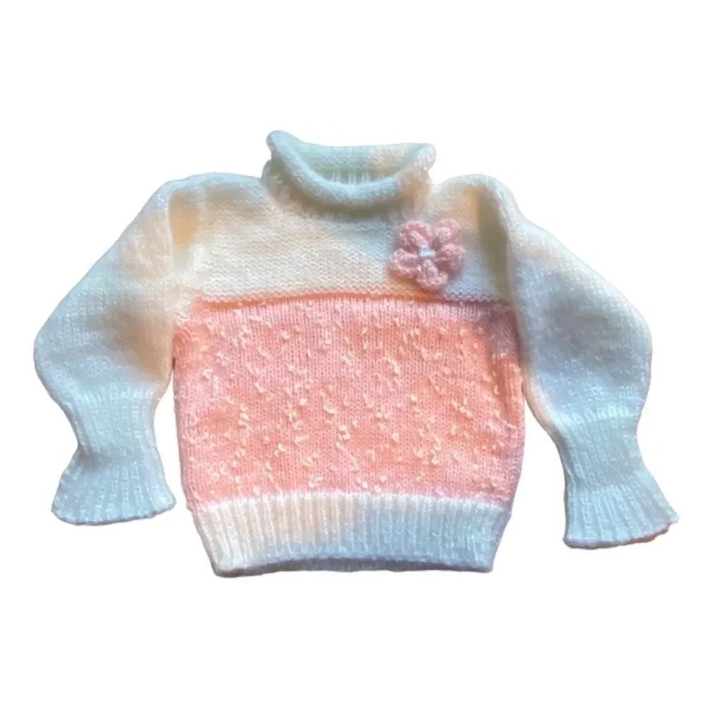 Vintage Handmade Baby/Toddler Pink and White Sweater with Matching Cap NWOT